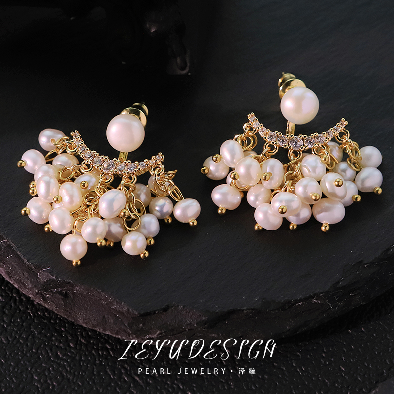Pearl Stud Earrings - Two-Way Natural Freshwater Pearl Earrings Handcrafted