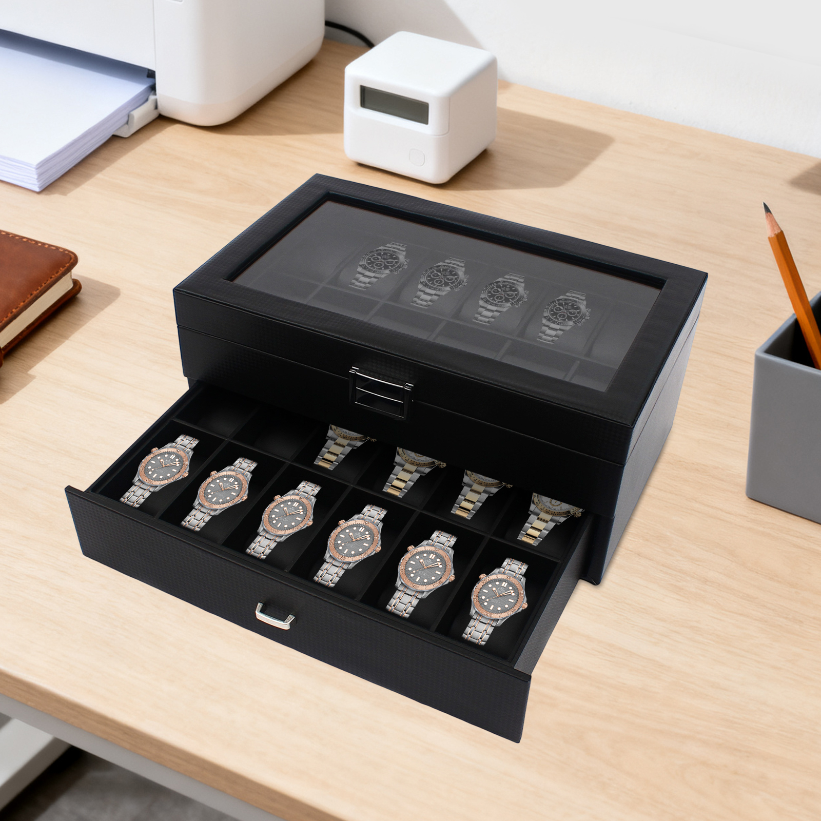 Jewelry Organizer Watches - 24 Slot Watch Storage Box Display