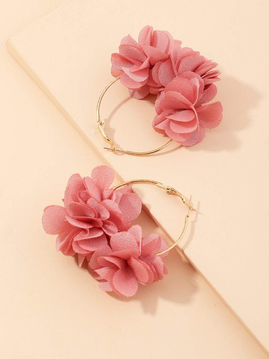 Hoop Earrings - Blush Pink Sheer Floral Cluster On