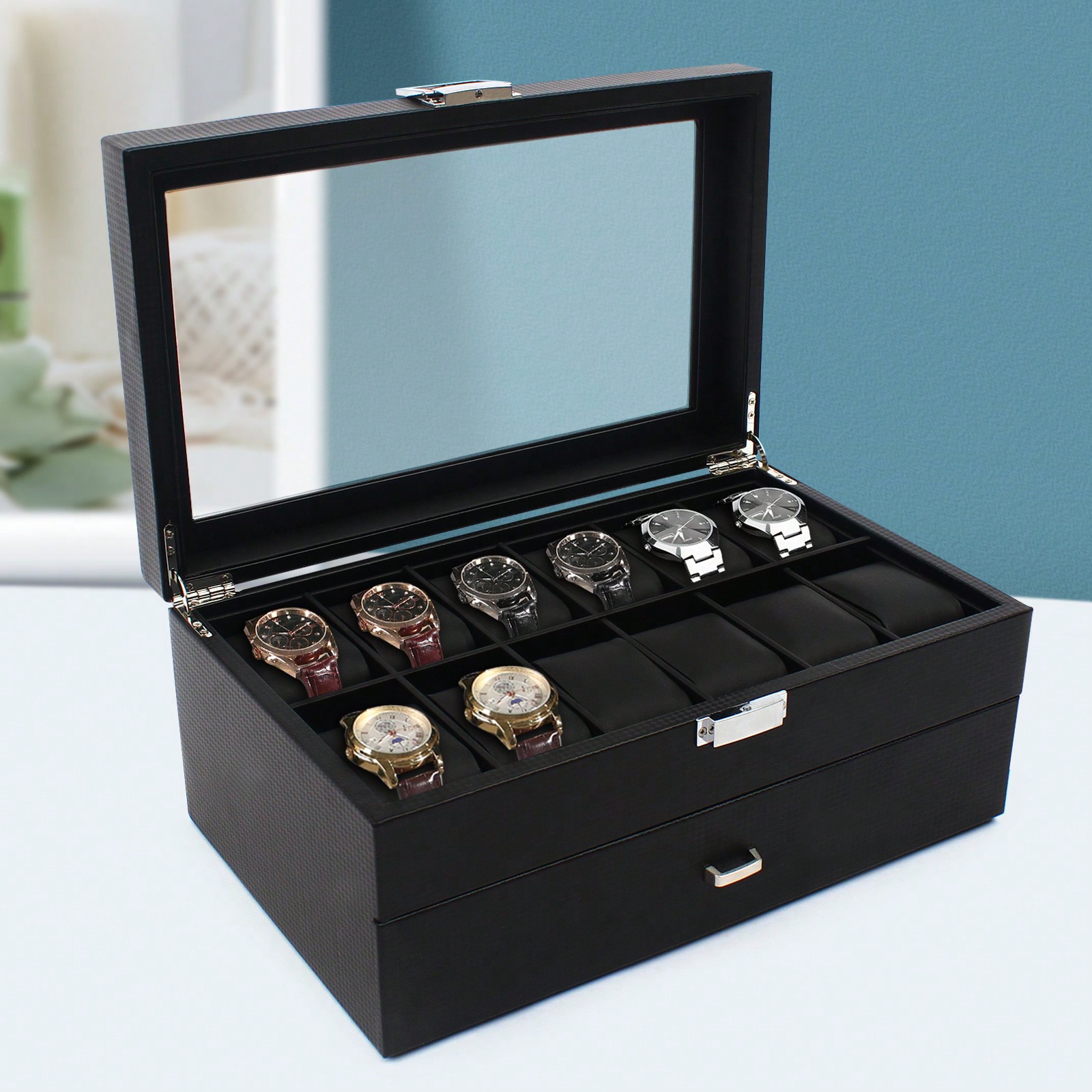 Jewelry Organizer Watches - 24 Slot Men Watch Display Case