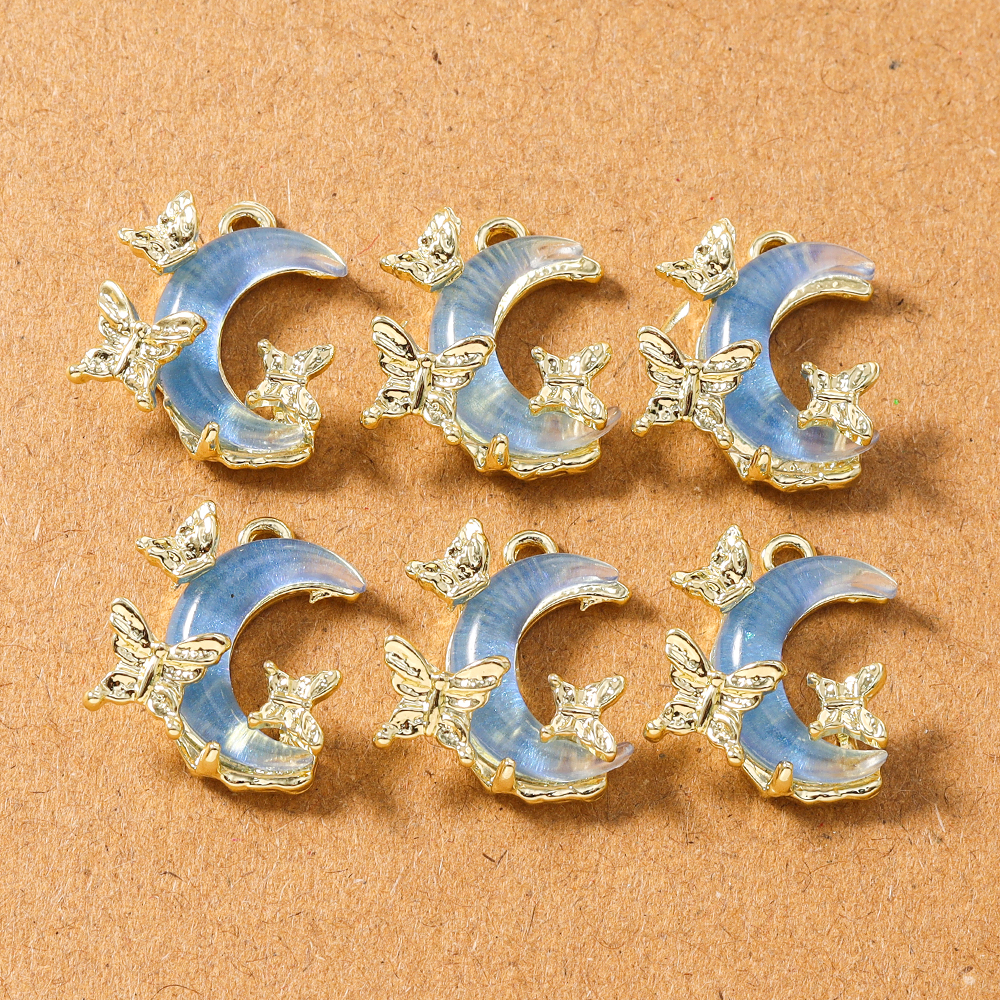 Butterfly Pendant Necklace - 5pcs Delicate Butterfly Crystal Moon Charms