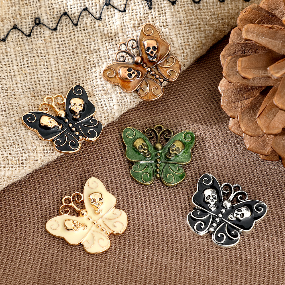 Butterfly Pendant Necklace - Gothic Skull Butterfly Enameling Pendants for
