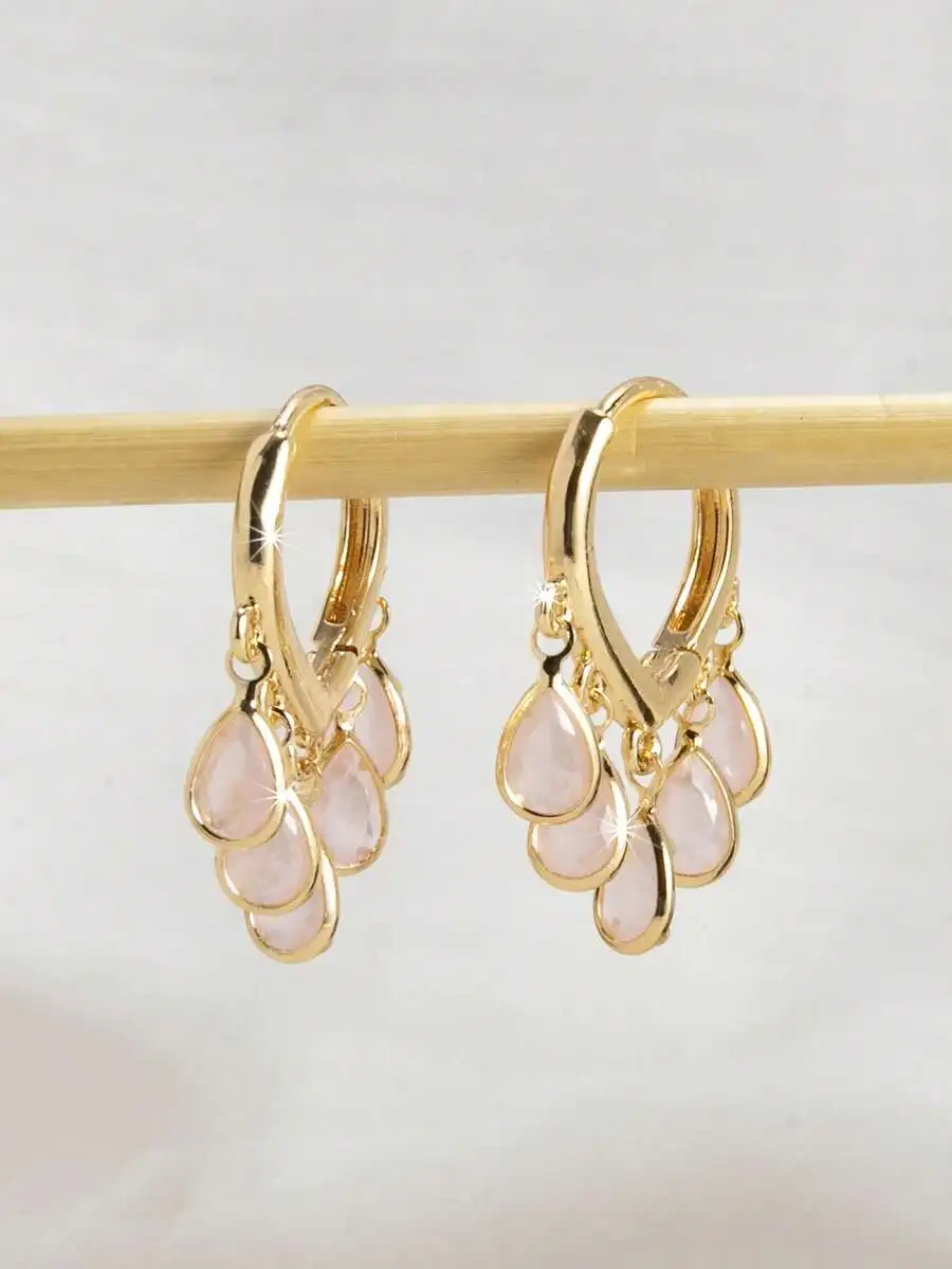 Hoop Earrings - Elegant Gold Tone Teardrop Zirconia Hoop