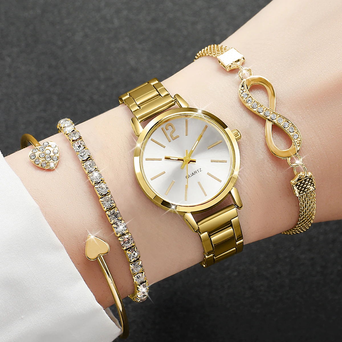 4PCS/Set Fashion Alloy Strap W – Jewelry Diamond Watches recenzja i cena