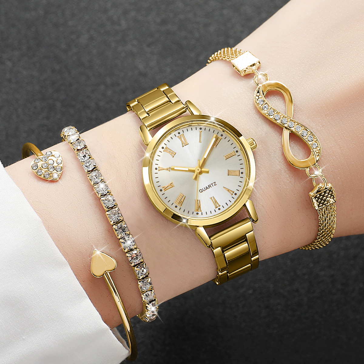 4PCS/Set Fashion Alloy Strap W – Jewelry Diamond Watches recenzja i cena