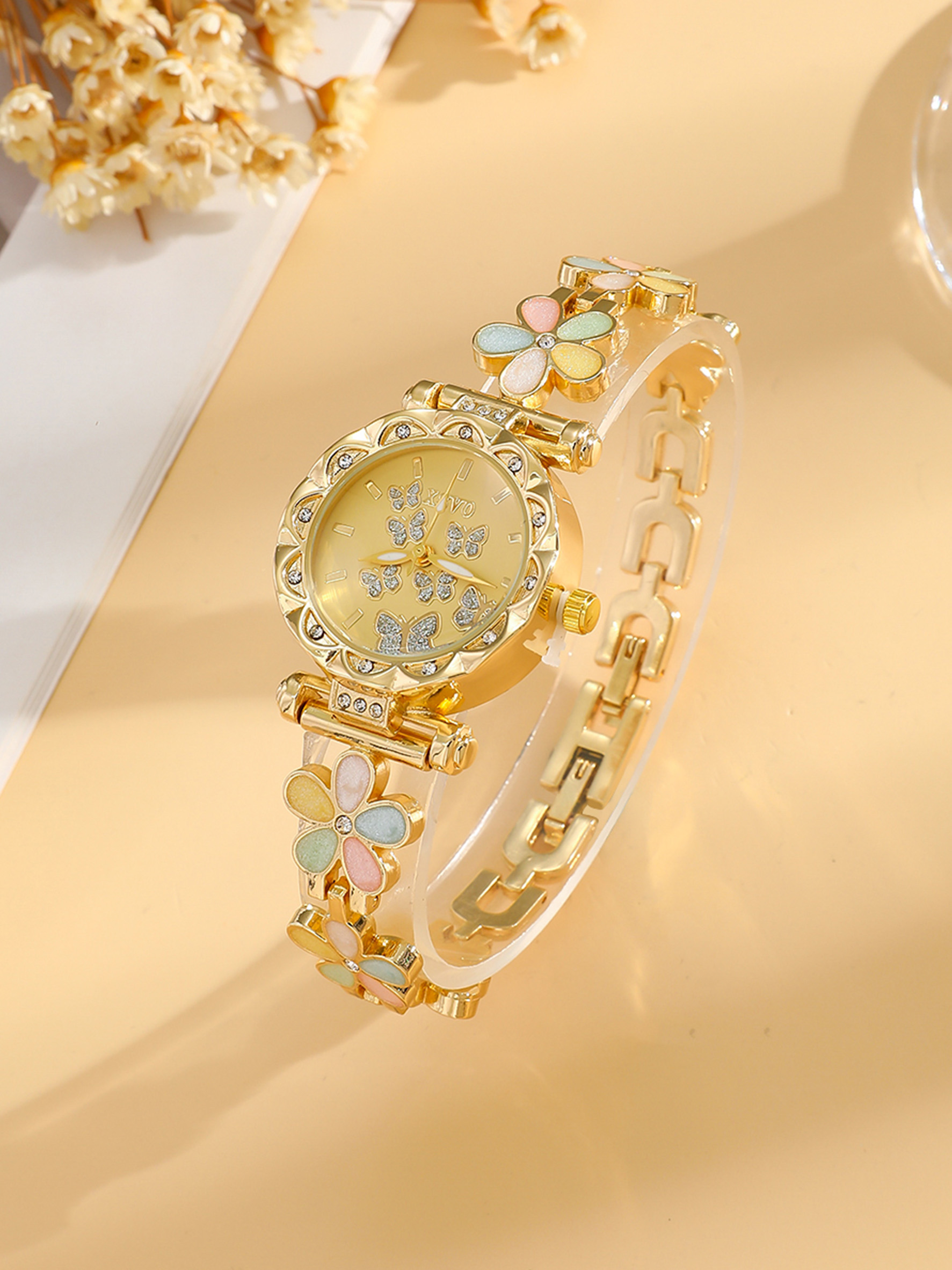 Gold Women's Watch Colorful Fl – Jewelry Diamond Watches recenzja i cena
