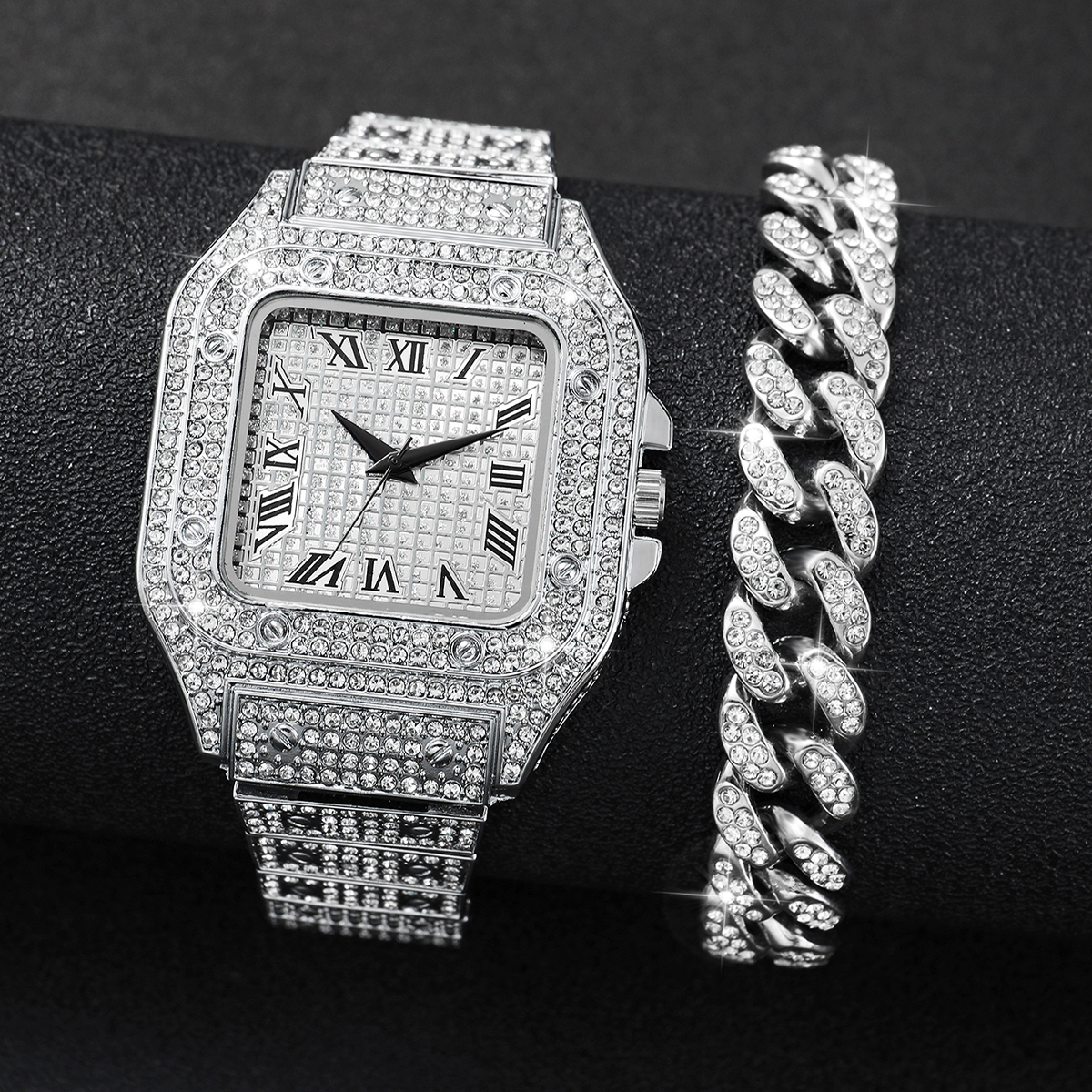 2PCS Iced Out Square Watch & C – Jewelry Diamond Watches recenzja i cena