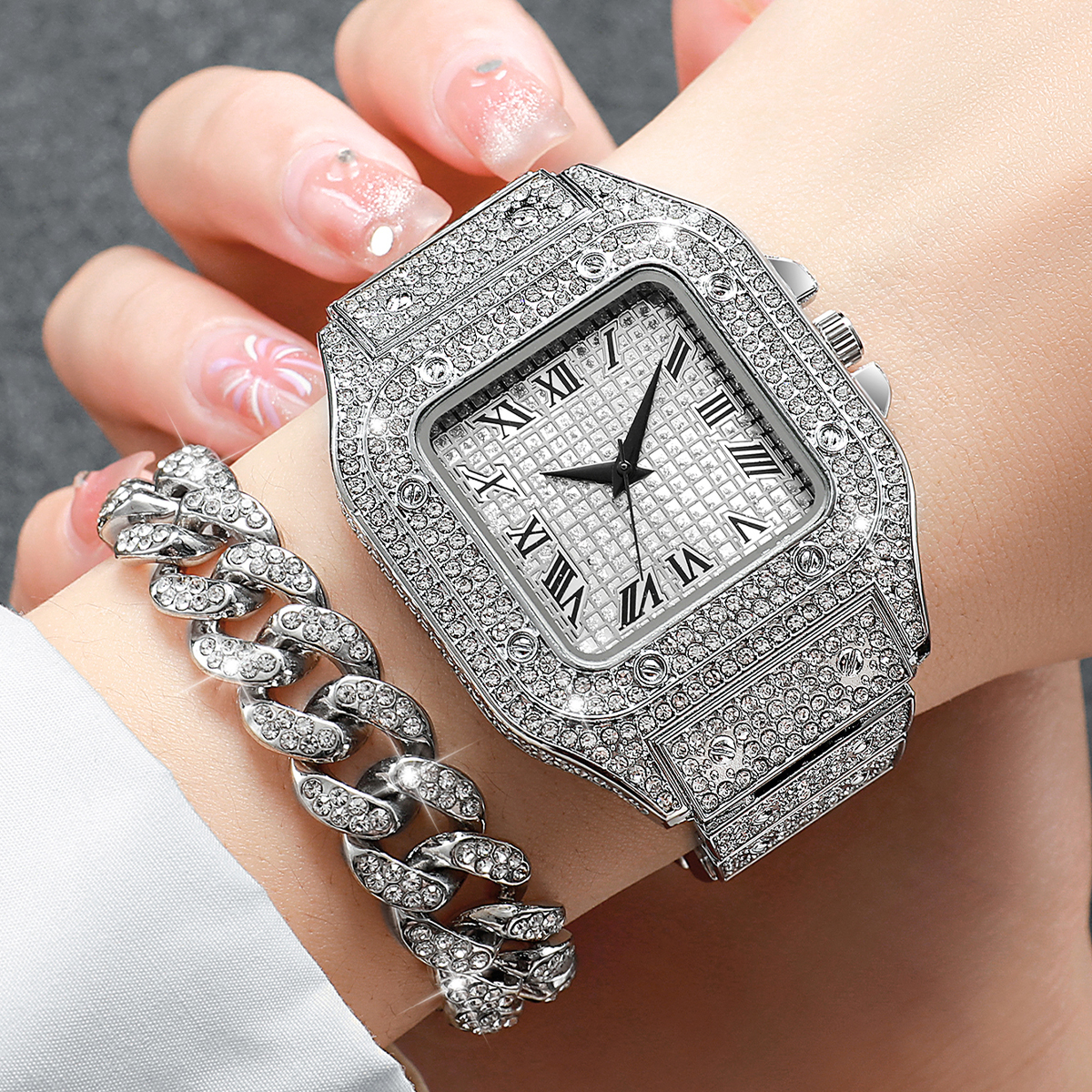 2PCS Iced Out Square Watch & C – Jewelry Diamond Watches recenzja i cena