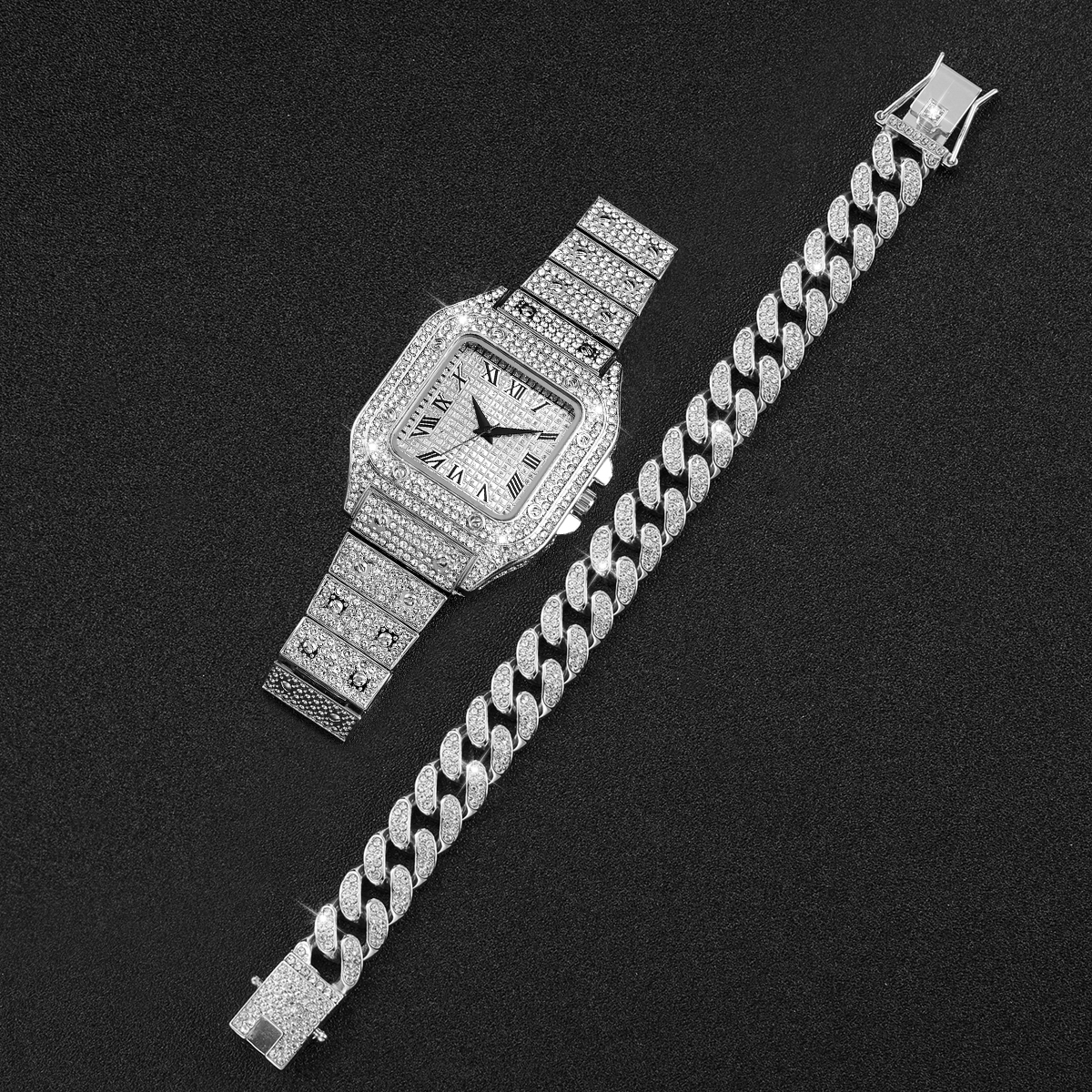 2PCS Iced Out Square Watch & C – Jewelry Diamond Watches recenzja i cena