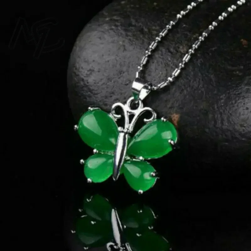 S925 Silver Green Jade Butterf – Butterfly Pendant Necklace recenzja i cena