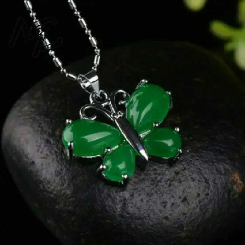 S925 Silver Green Jade Butterf – Butterfly Pendant Necklace recenzja i cena