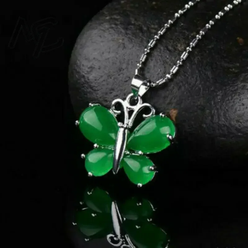 S925 Silver Green Jade Butterf – Butterfly Pendant Necklace recenzja i cena