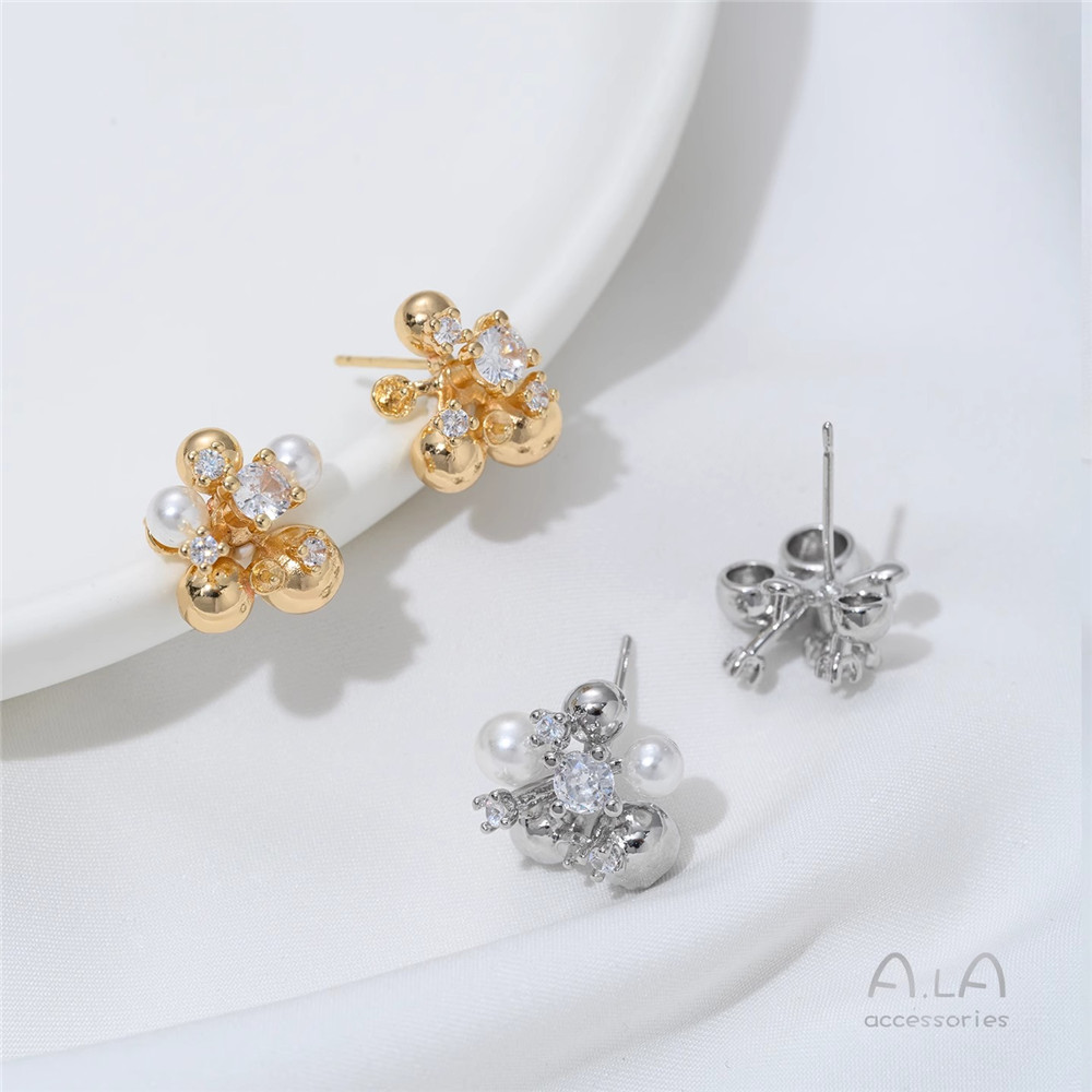 14K Gold-plated, Zirconium-inl – Pearl Stud Earrings recenzja i cena