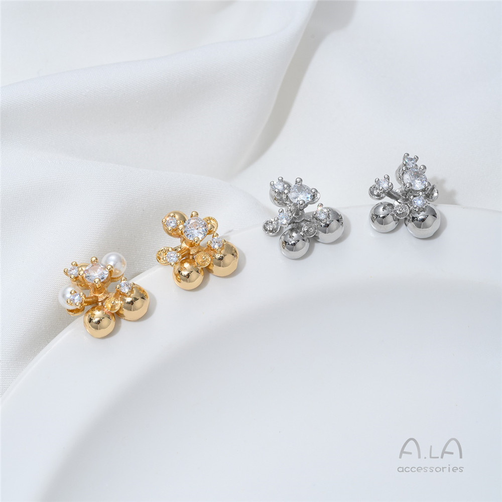14K Gold-plated, Zirconium-inl – Pearl Stud Earrings recenzja i cena