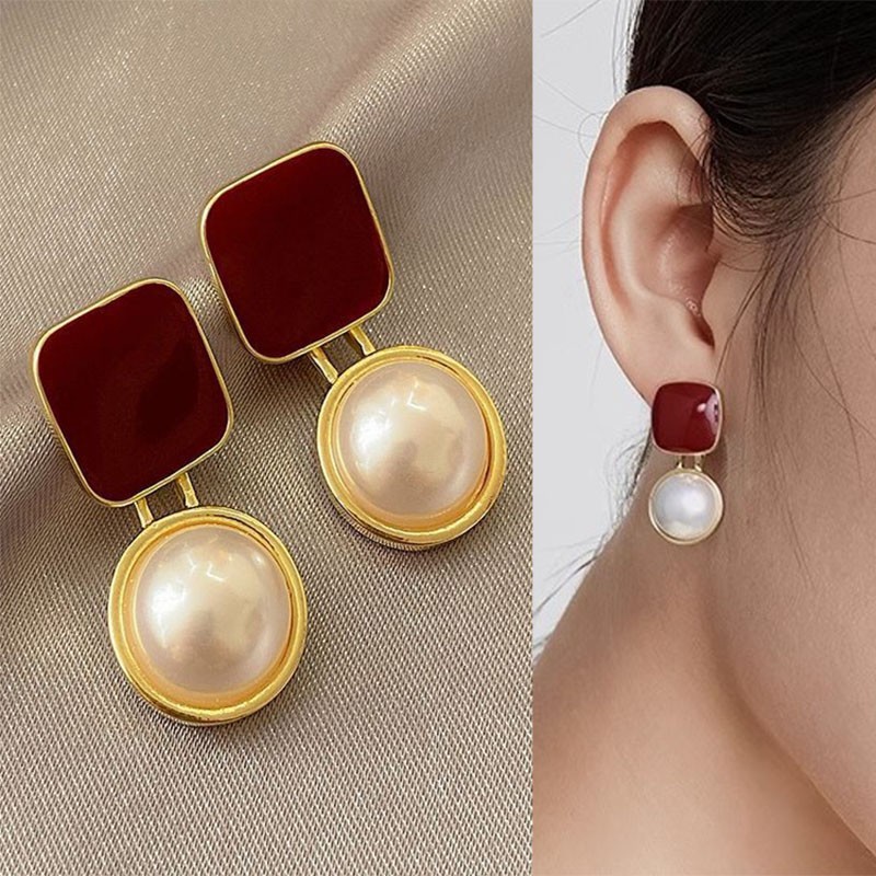 925 Silver Needle Vintage Red  – Pearl Stud Earrings recenzja i cena