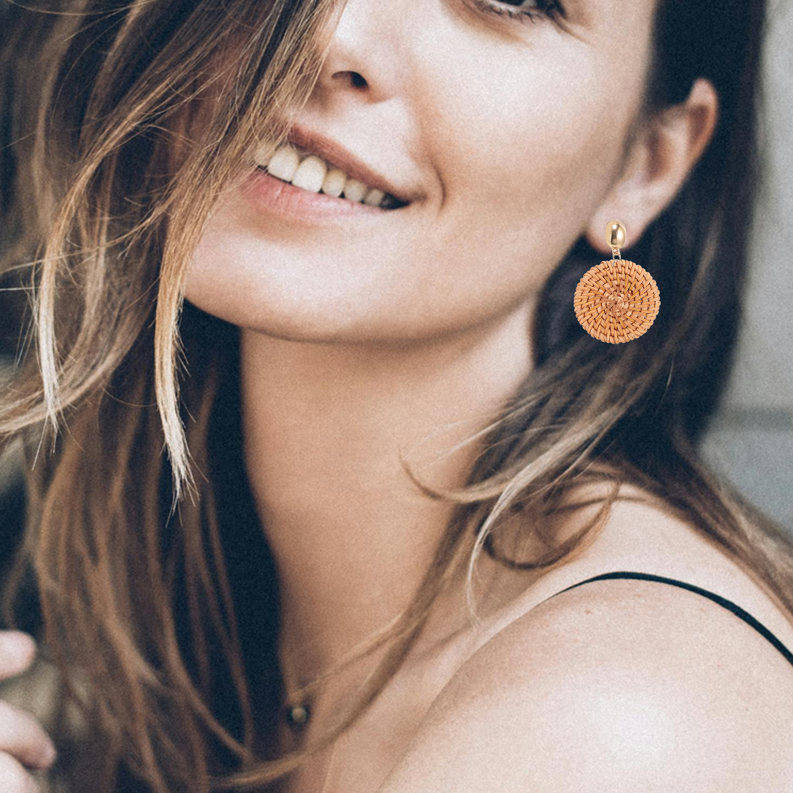 5Pcs Rattan Round Woven Discs  – Hoop Earrings recenzja i cena