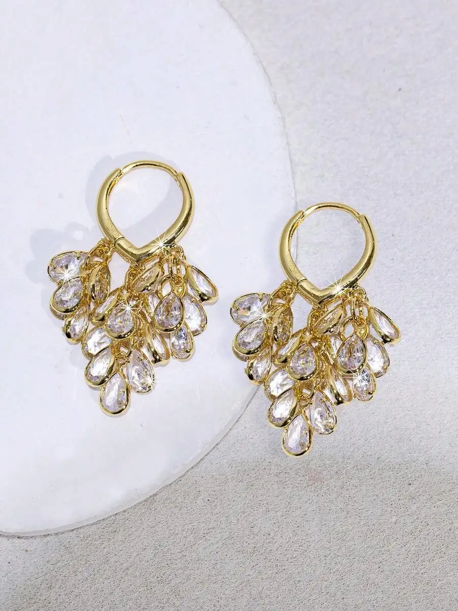 Elegant Gold Tone Teardrop Zir – Hoop Earrings recenzja i cena