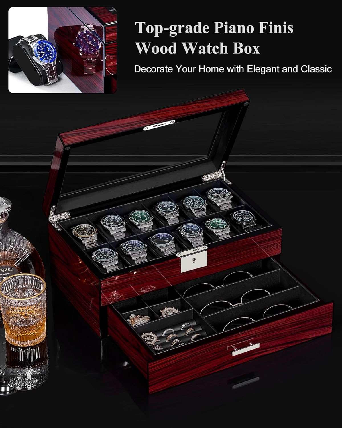 12-Slot Watch Box with Glass L – Jewelry Organizer Watches recenzja i cena