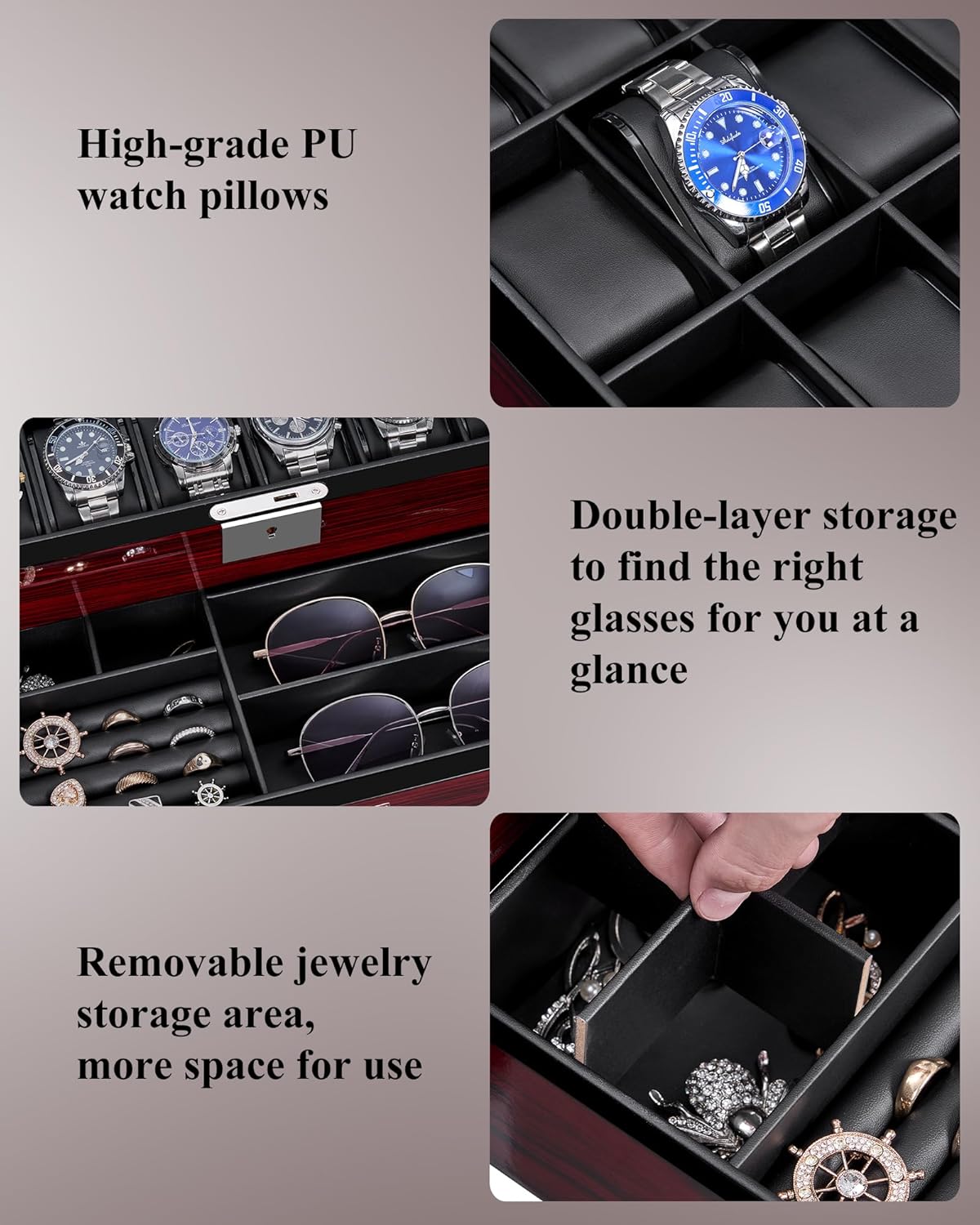 12-Slot Watch Box with Glass L – Jewelry Organizer Watches recenzja i cena